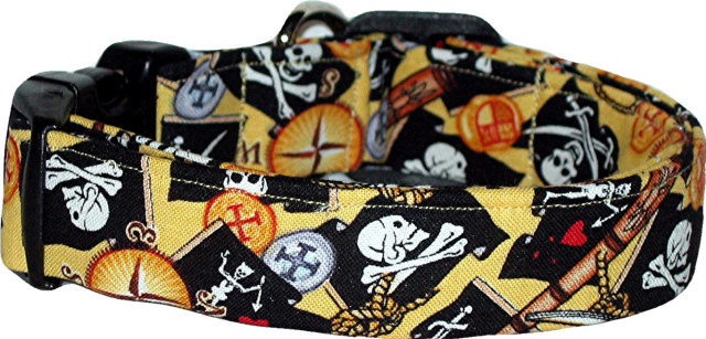 Pirate Stuff Yellow Handmade Dog Collar